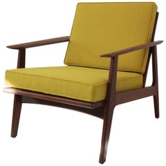 Modernist Danish Teak Armchair Newly Upholstered in Mustard Yellow