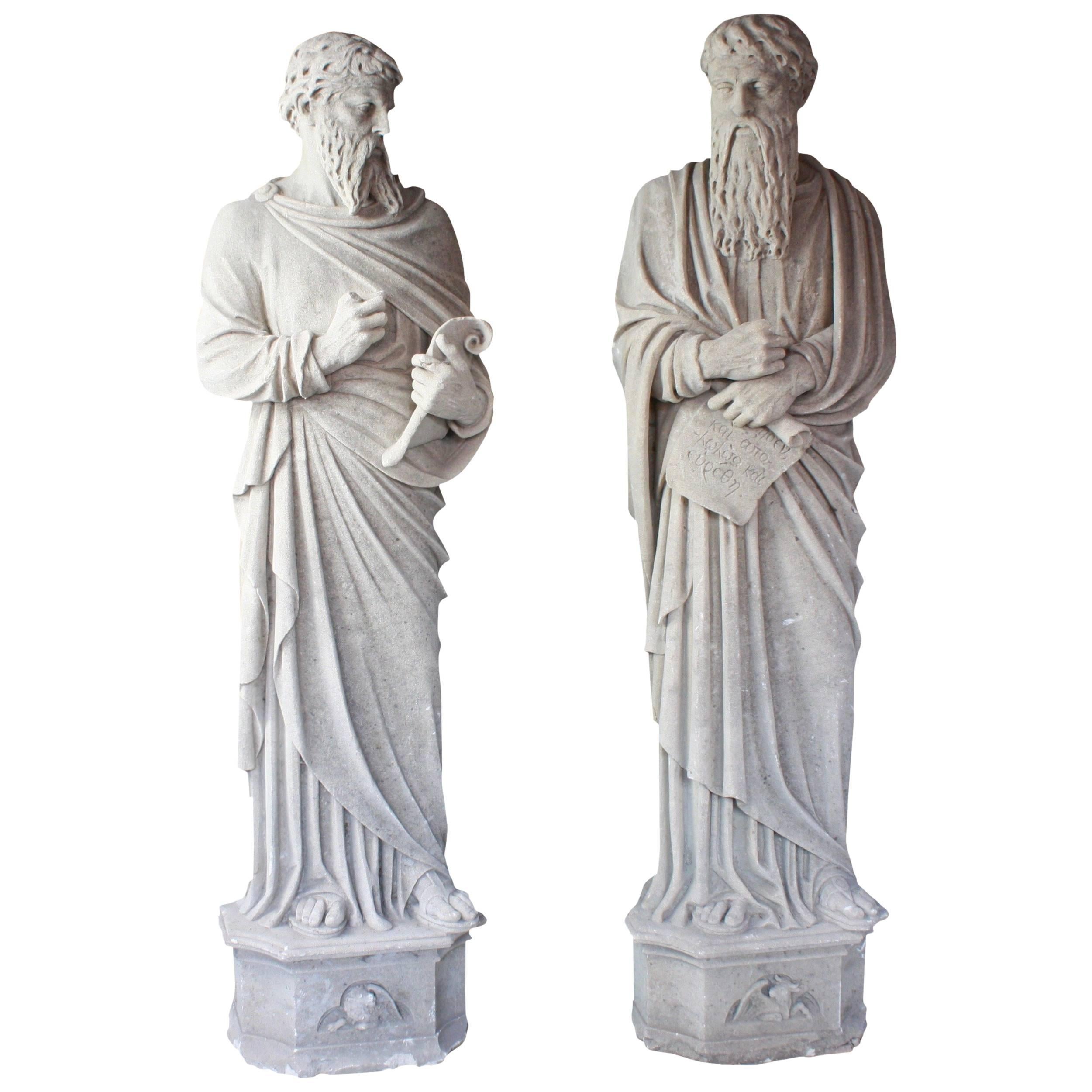 Monumental Pair of Early 19th Century Stone Statues of Saints