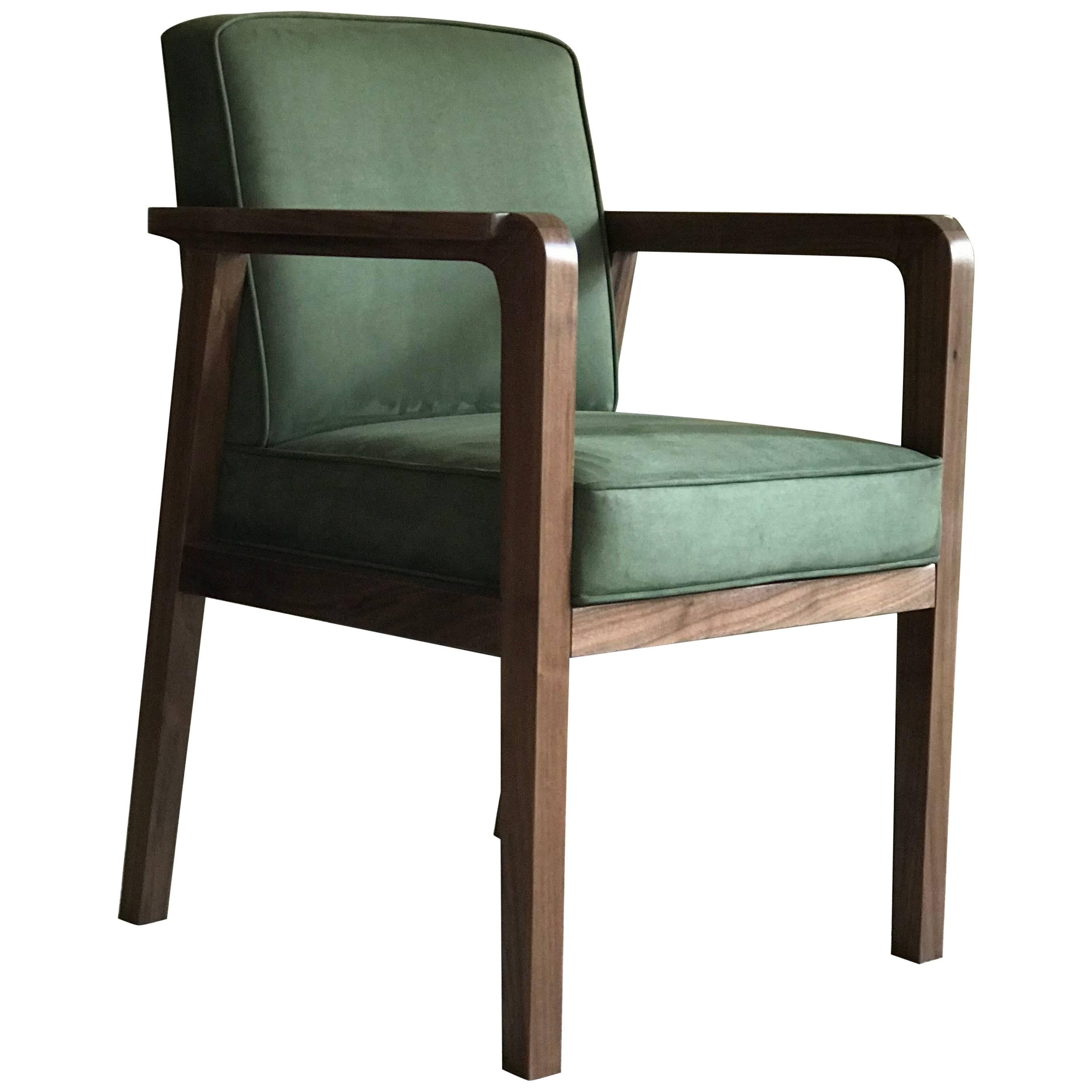Atena Carver Chair in Walnut Upholstered with Nova Suede For Sale