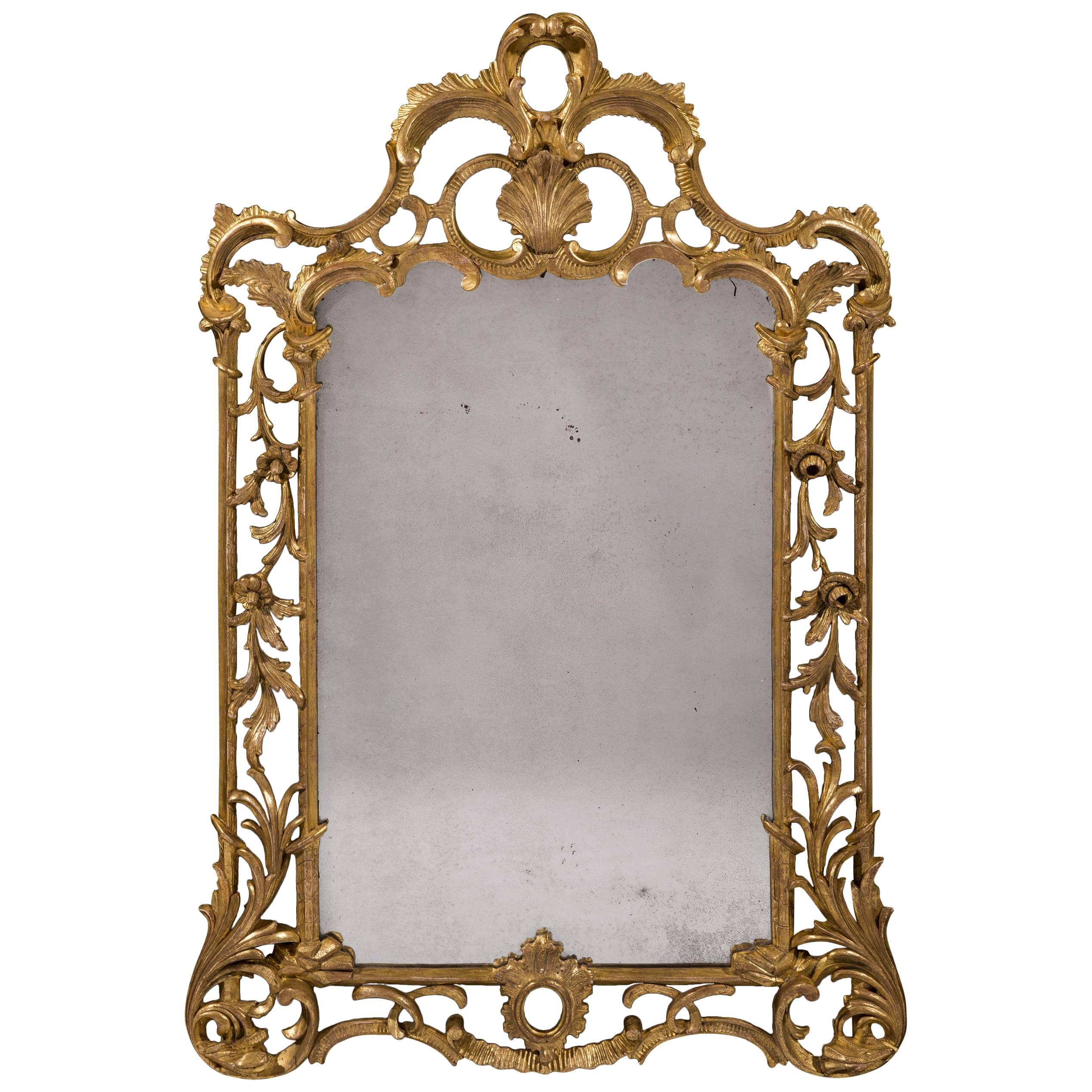 George III Period 18th Century Carved Giltwood and Gesso Mirror