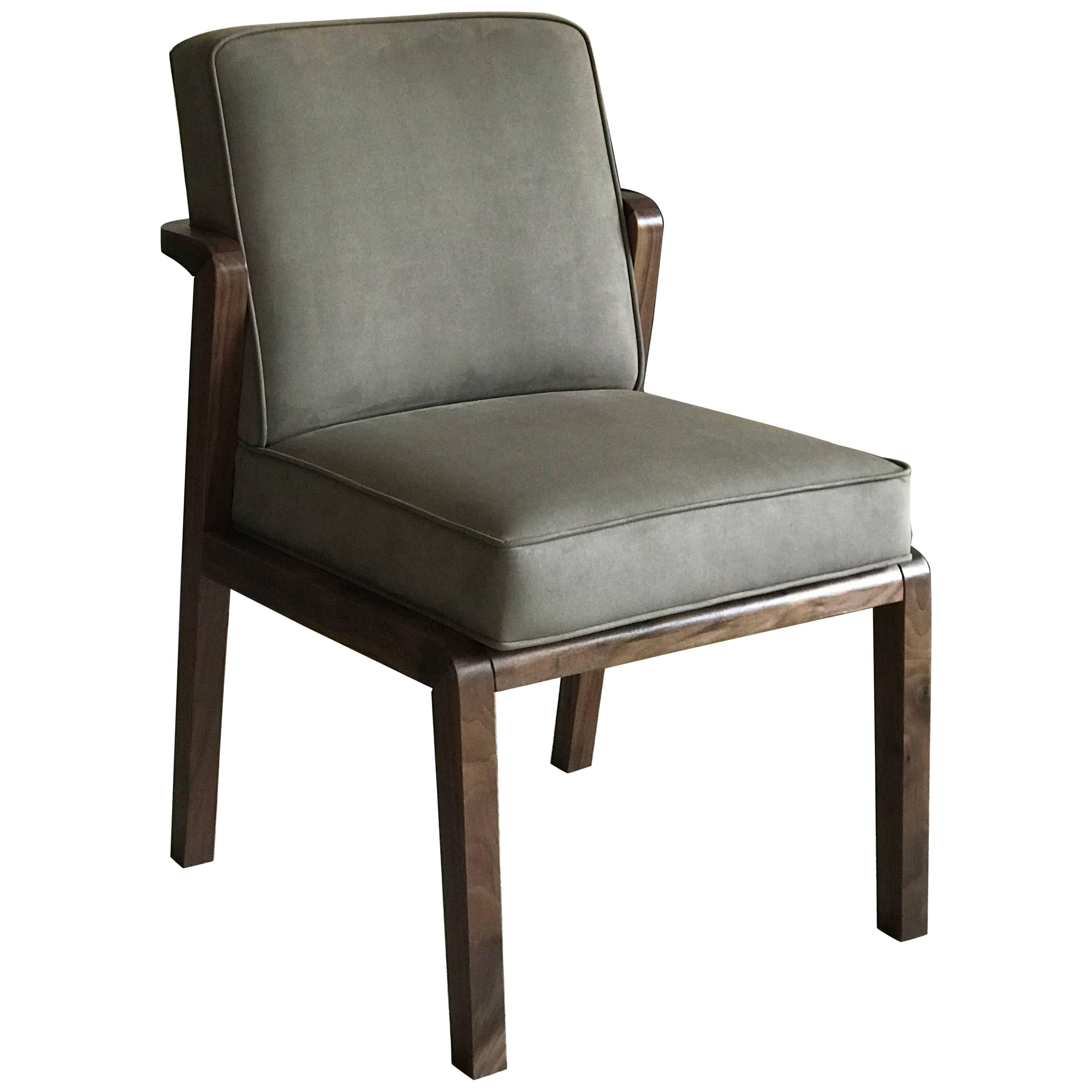 Atena Dining Chair in Walnut Upholstered with Nova Suede For Sale