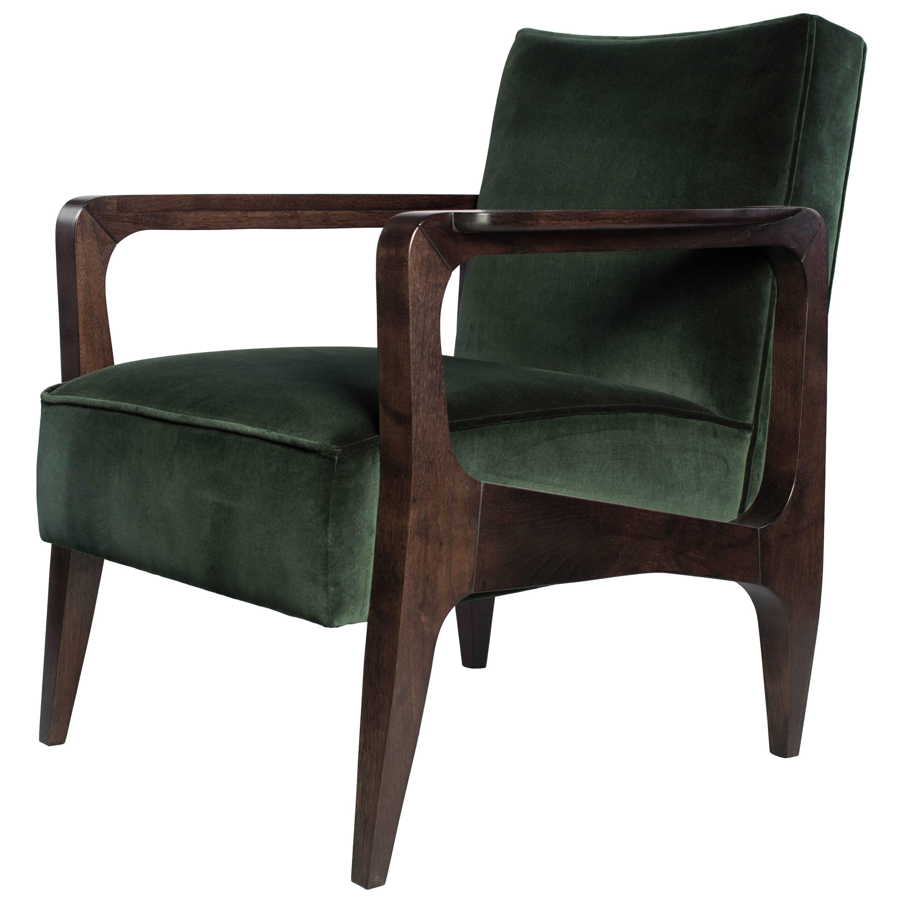 Atena Armchair in Black American Walnut Stained in Black Ebony and Luxe Velvet For Sale