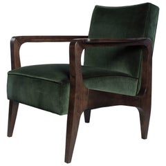 Fauteuil Atena en noyer américain noir teinté en ébène noir et velours de luxe