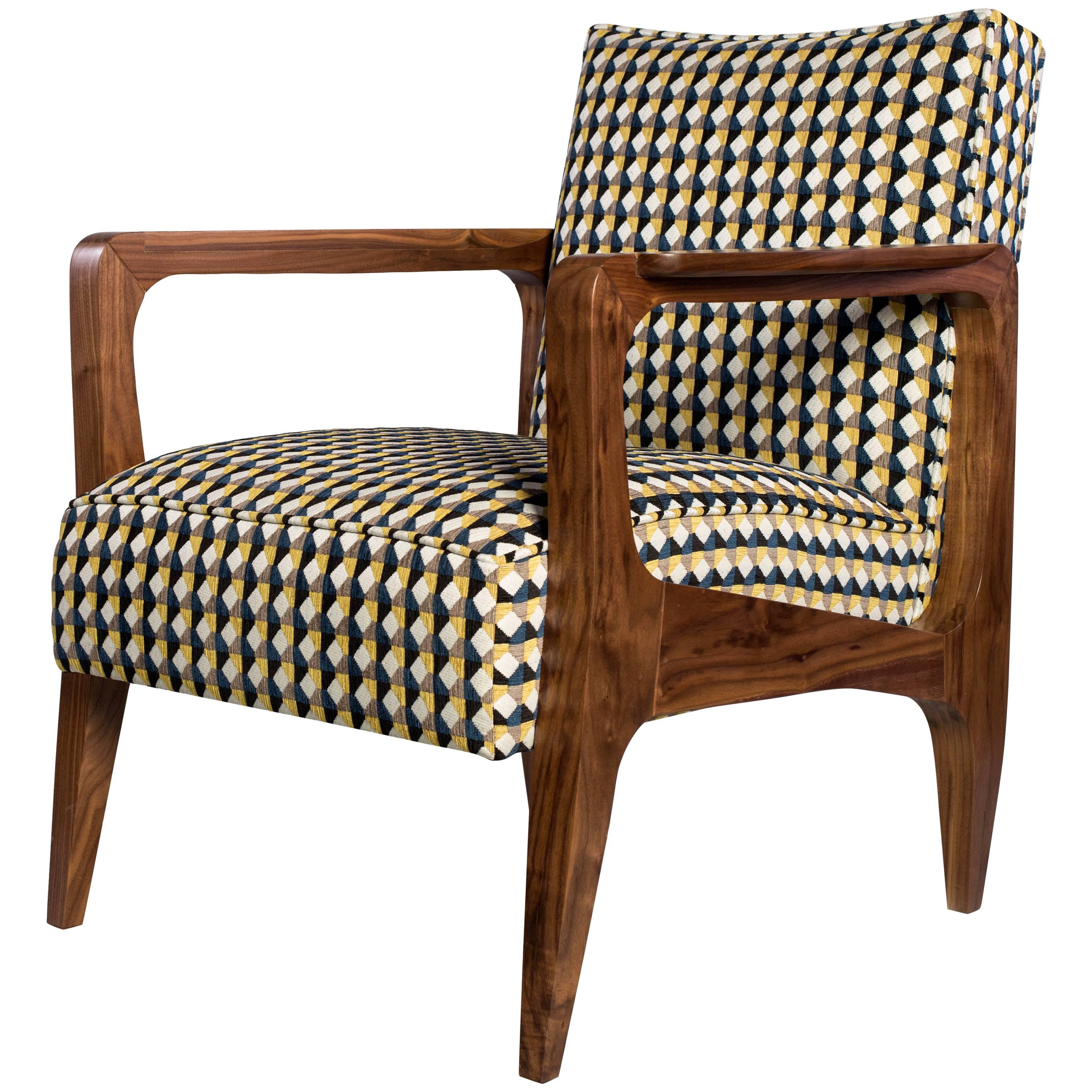 Art Deco Inspired Atena Armchair in Black America Walnut and Rio Fabric For Sale