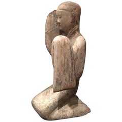 Han Dynasty Gray's Pottery Figur einer knienden Tänzerin mit langen Ärmeln