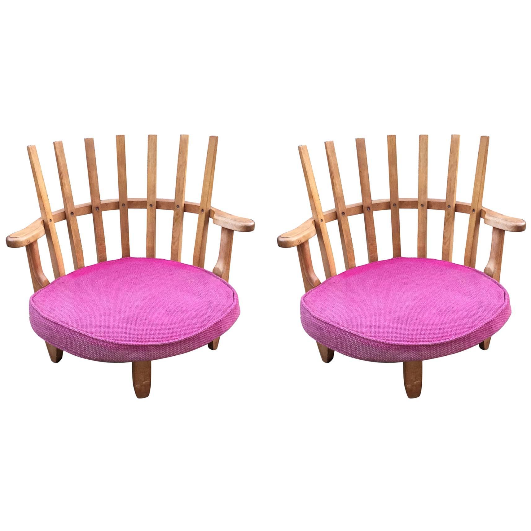 Pair of Easy Chairs in Oak by Guillerme & Chambron Edition Votre Maison