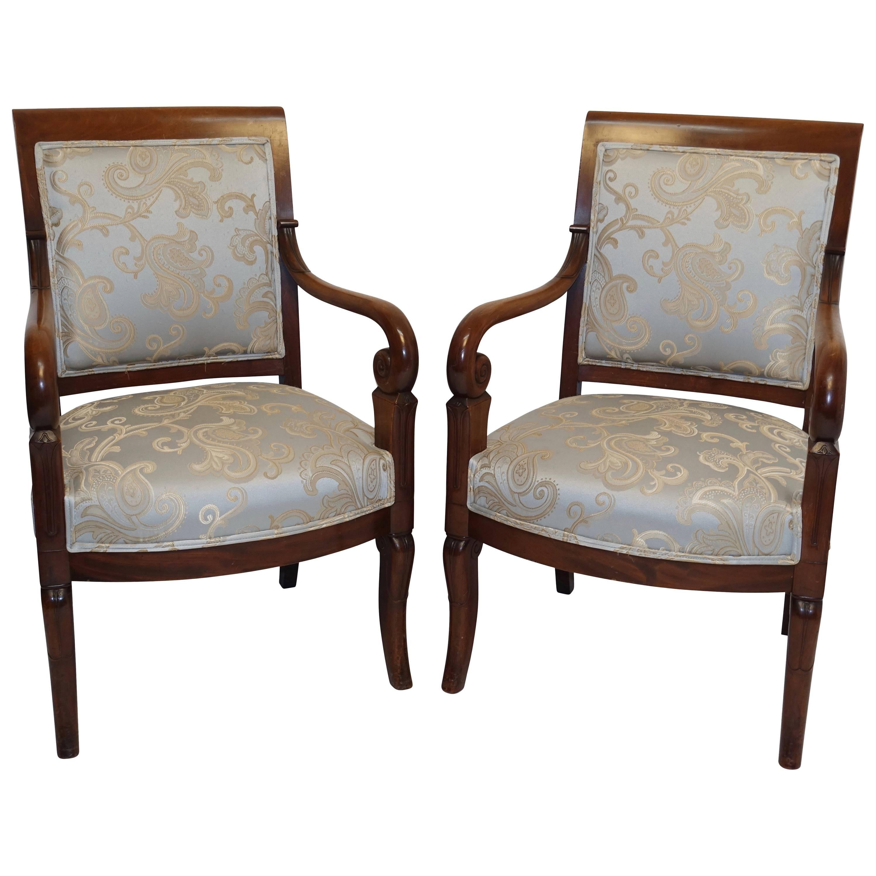 Pair of Charles X Walnut Fauteuils, French, circa 1830 For Sale
