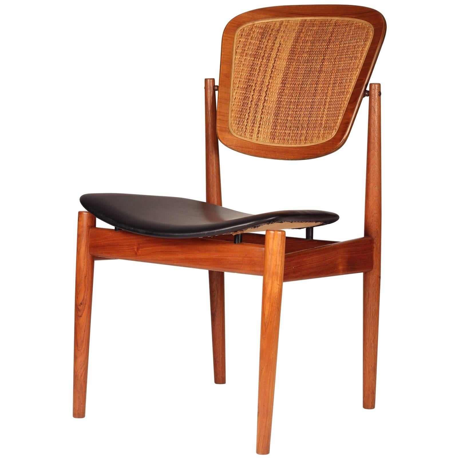 Danish Desk Chair by Arne Vodder in Teak, Cane and Black Leather