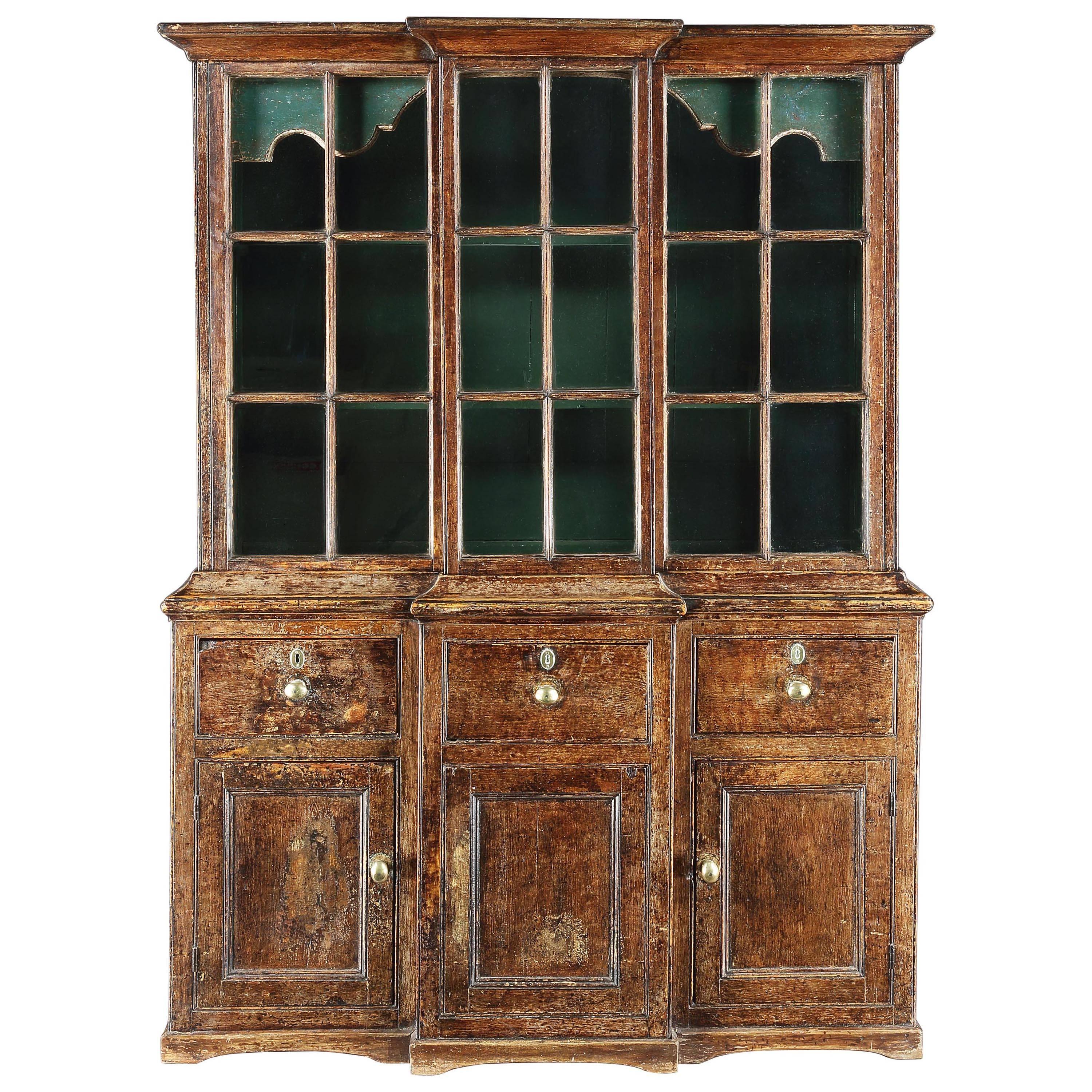 Rare Small Georgian Glazed Breakfront Cabinet  For Sale
