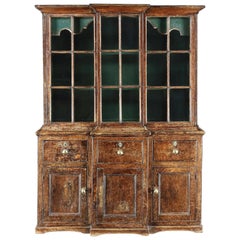 Antique Rare Small Georgian Glazed Breakfront Cabinet