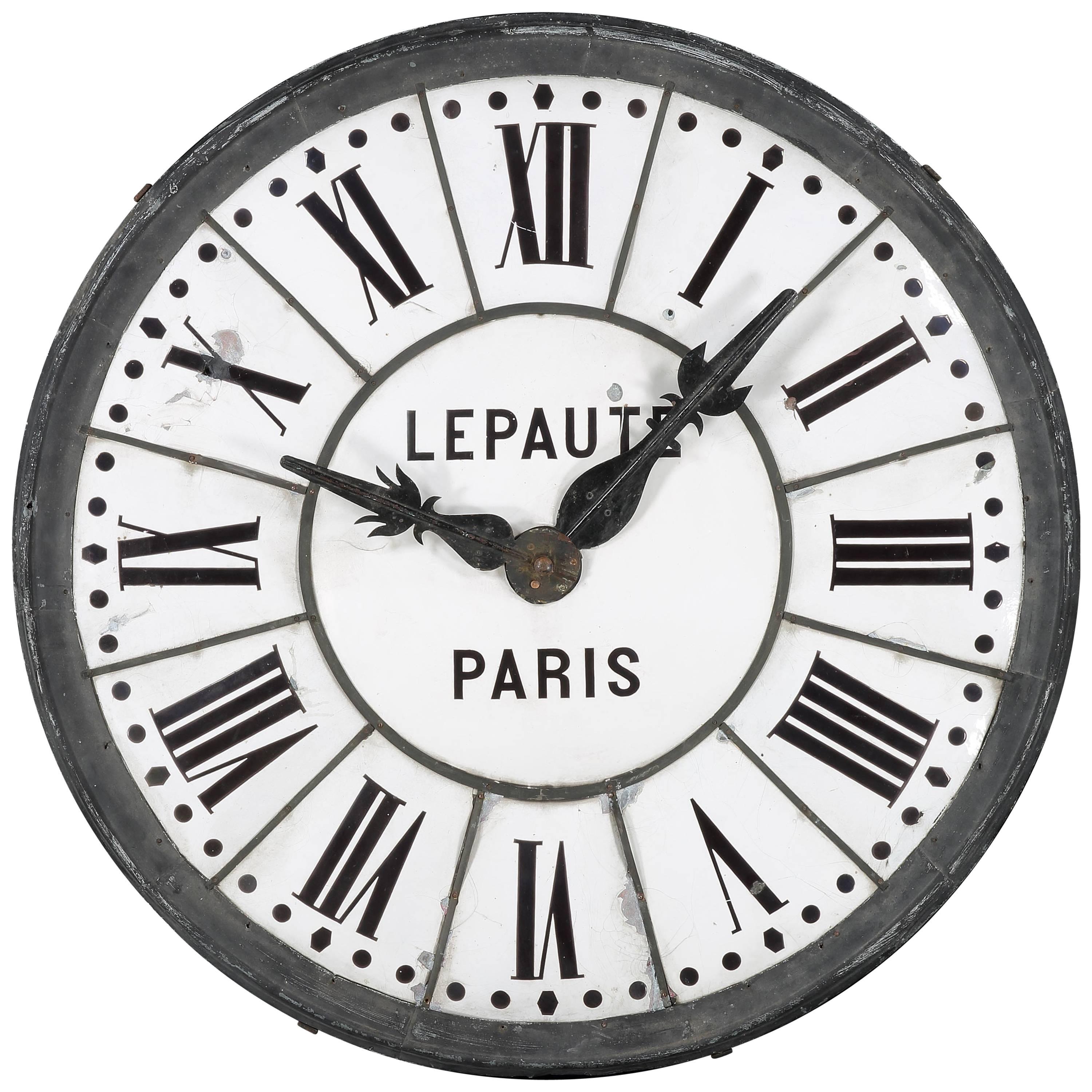 Massive Four Foot Diameter Architectural Clock Face, "LePaute, Paris" For Sale