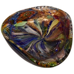AVeM Bowl, Artistic Blown Murano Glass, Multicolored and Blue, circa 1950