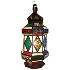 Flat Bottom Moroccan Multi-Color Glass Lantern