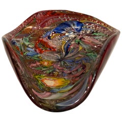 AVeM Bowl, Artistic Blown Murano Glass, Multicolored and Red, circa 1950