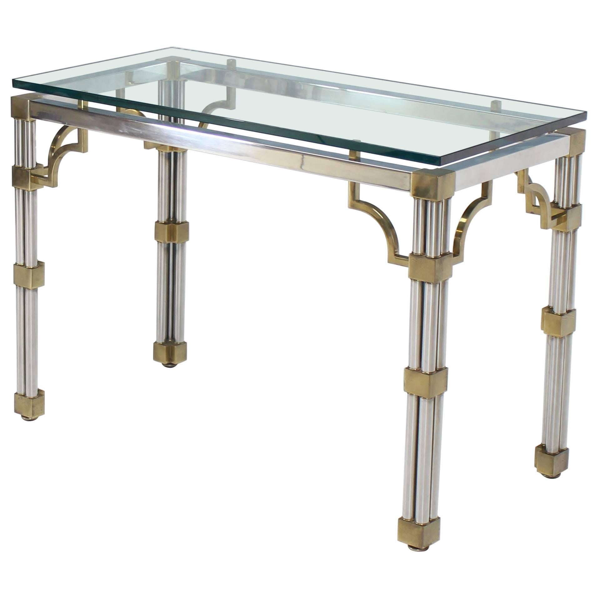Chrome Glass and Brass Heavy Console Sofa Table
