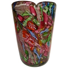 AVeM Vase, Artistic Blown Murano Glass, Multicolored and Red, circa 1950