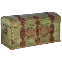 Antique Swedish Dome Top Trunk with Original Green Paint