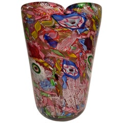 AVeM Vase, Artistic Blown Murano Glass, Multicolored and Red, circa 1950