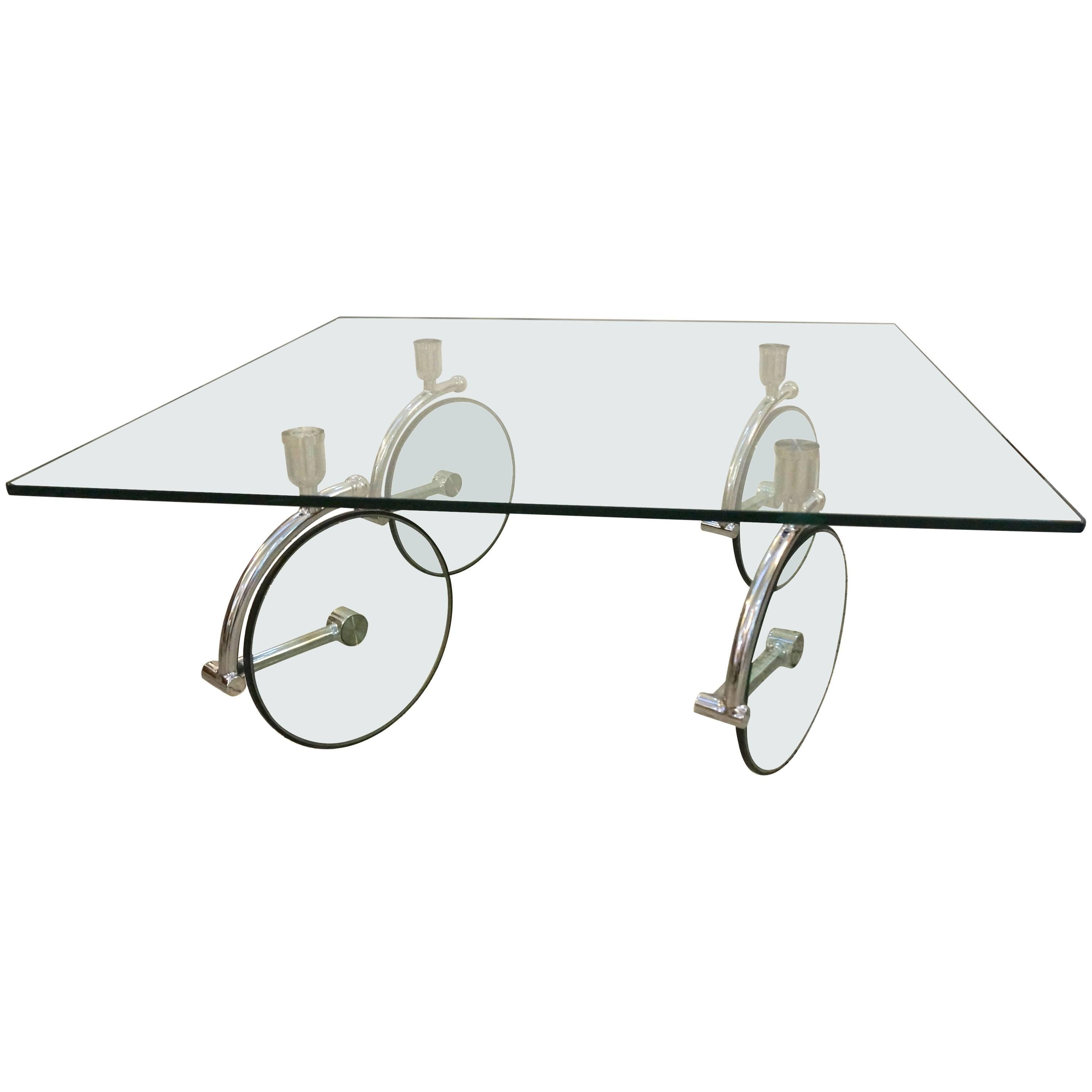 Square Cocktail Table in Glass and Chrome 