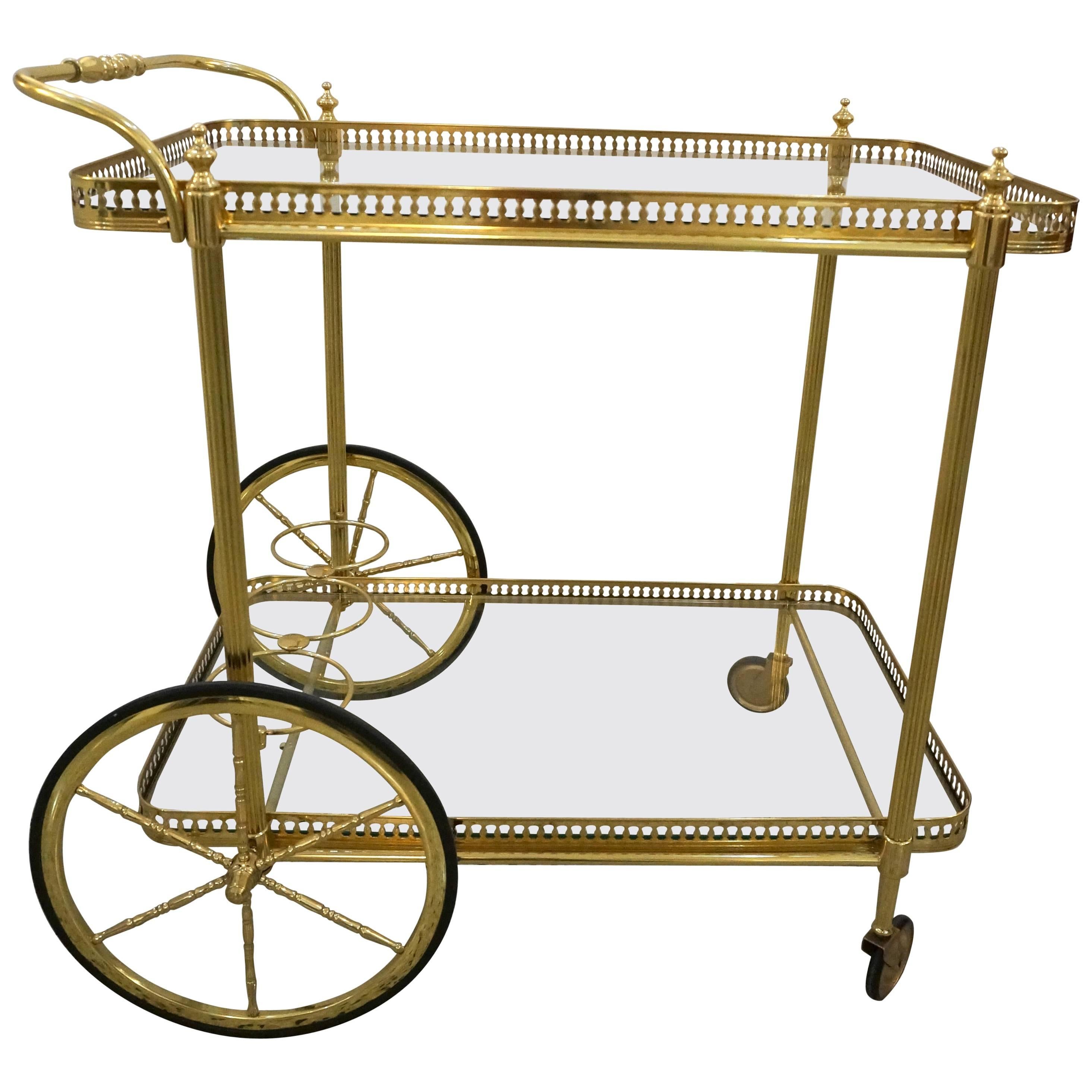  Bar Cart in Polished Brass and Glass