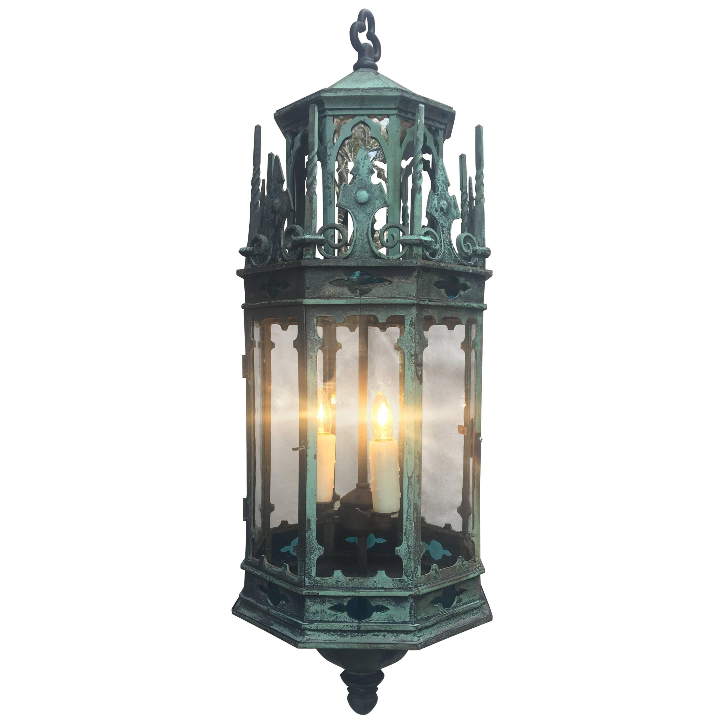 19th Century English Gothic Revival Bronze Lantern Chandelier