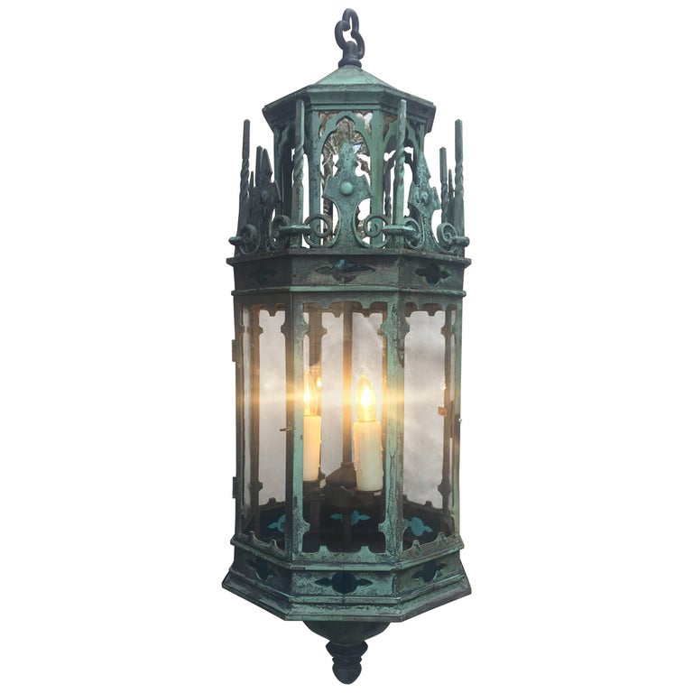 19th Century English Gothic Revival Bronze Lantern Chandelier at 1stDibs