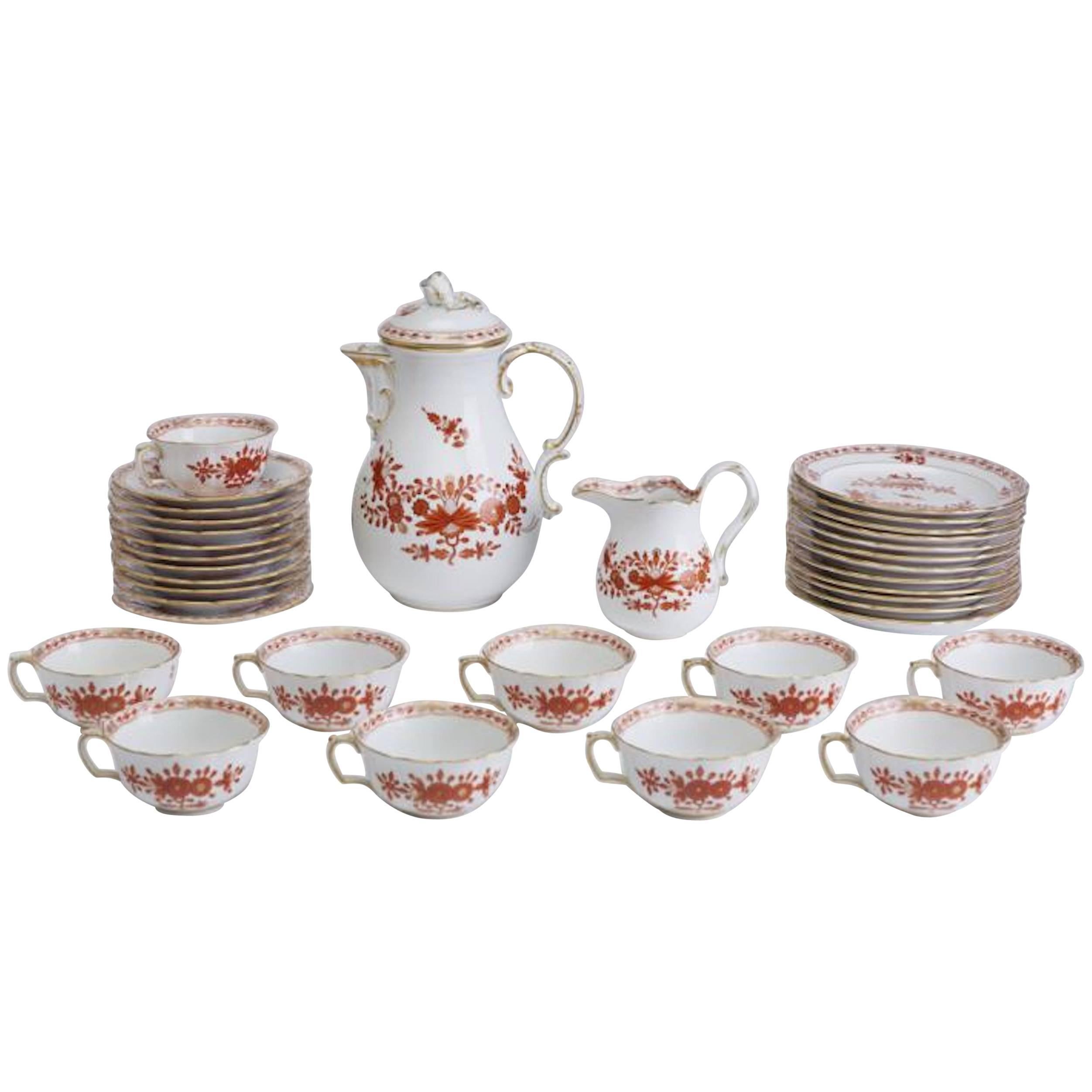 19th Century Meissen Porcelain Red Indian Painting Dessert 34 Piece Set