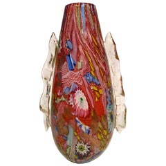 AVeM Vase, Artistic Blown Murano Glass, Multicolored and Red, circa 1950