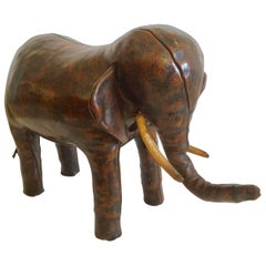 Adorable Abercrombie and Fitch Vintage Leather Elephant Footstool Sculpture
