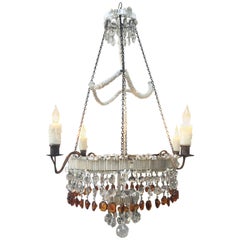 Antique 19th Century Italian Empire Venetian Opaline Glass and Amber Crystal Chandelier