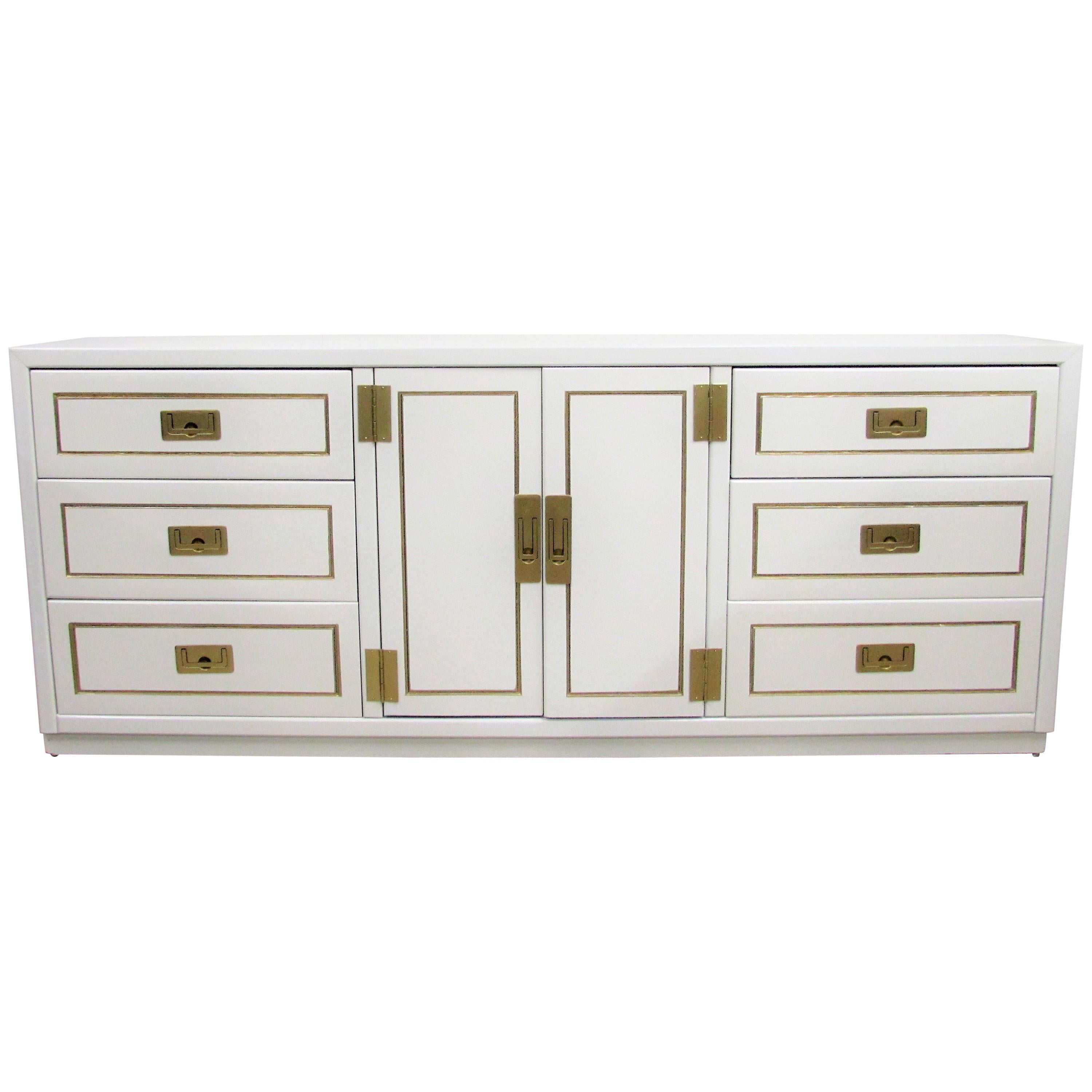 Nine-Drawer Lacquered Campaign Credenza