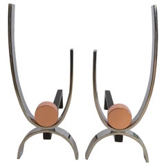 Artisan Made Mid-Century Modern Copper and Iron Andirons