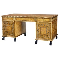 20th Century Late Art Deco Carved Birch Pedestal Desk