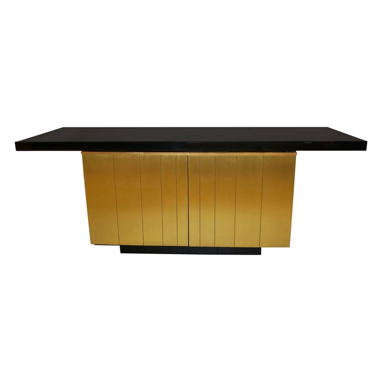 1970s Frigerio Vintage Italian Black & Brass Freestanding Sideboard / Console For Sale