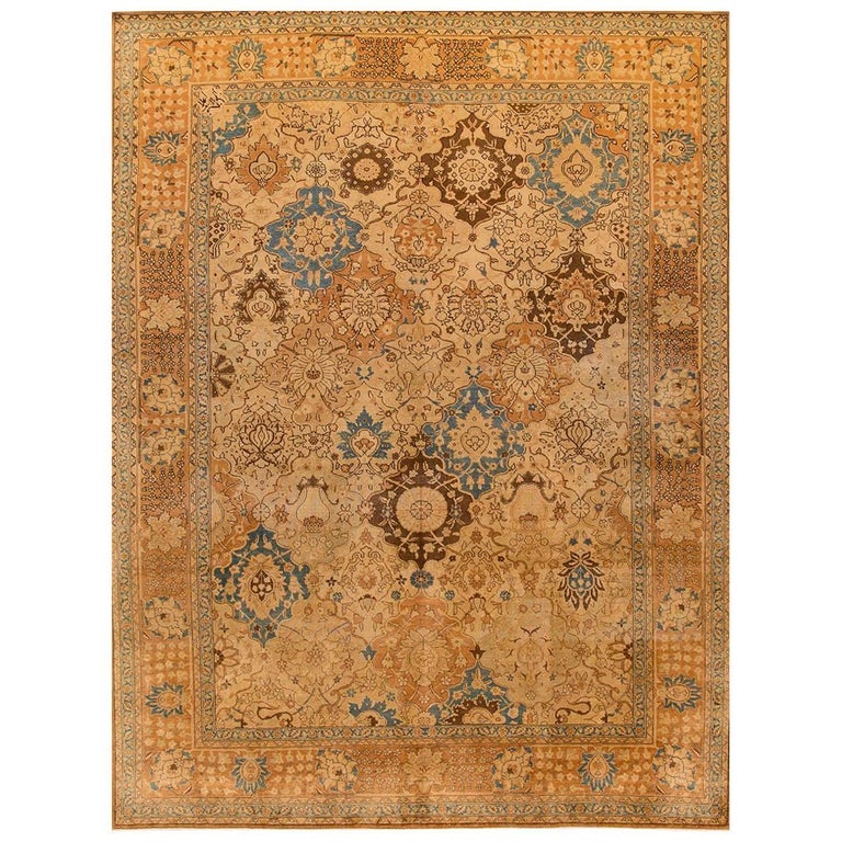 Antique Beige and Blue Persian Tabriz Rug For Sale at 1stdibs