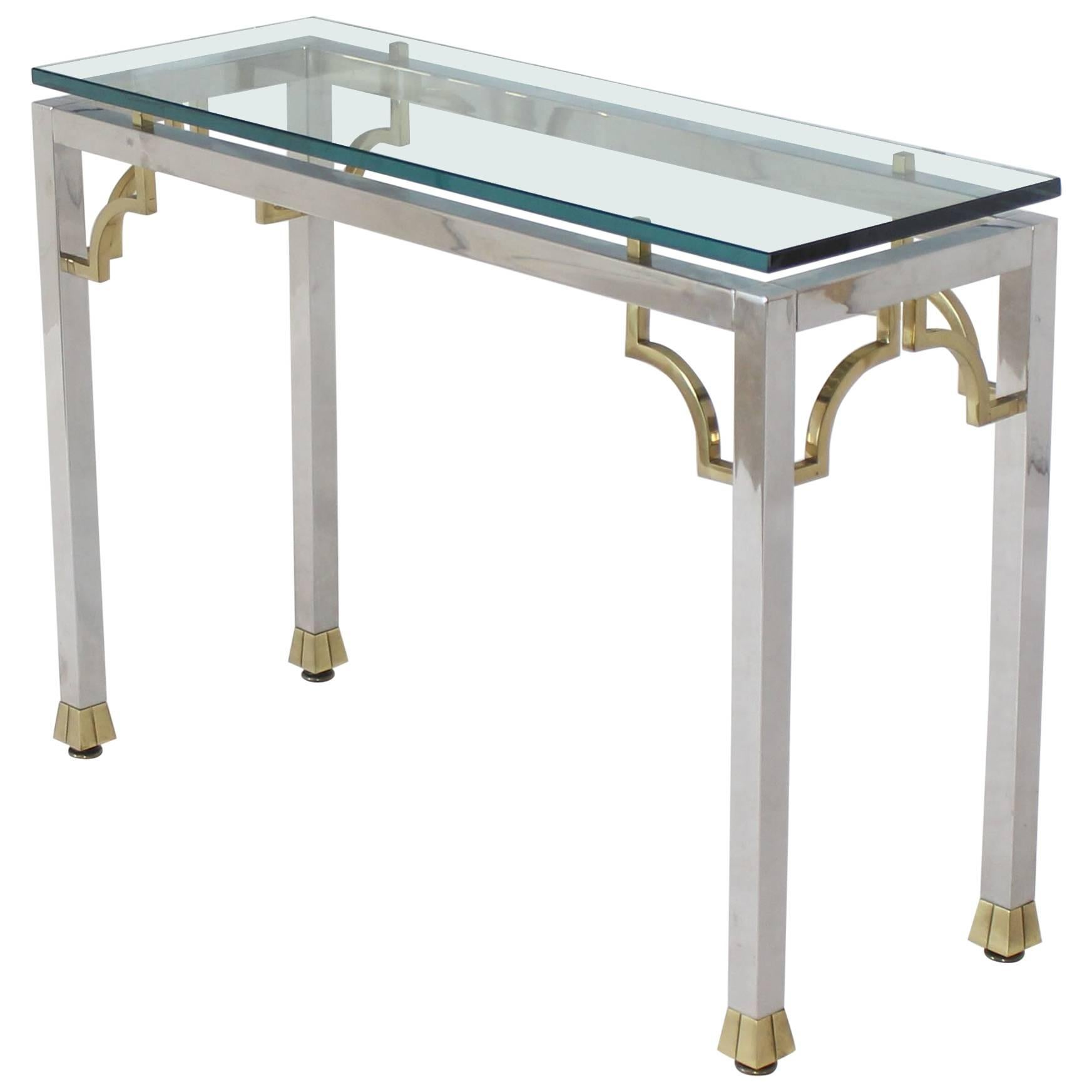 Chrome Brass Thick Glass Top Console Sofa Table