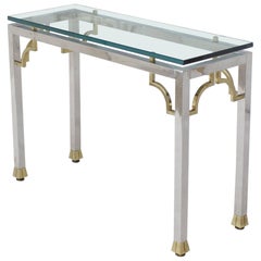 Used Chrome Brass Thick Glass Top Console Sofa Table
