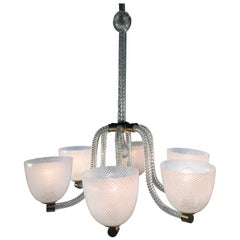 Charming Venini "Reticello" Chandelier, Murano, 1940