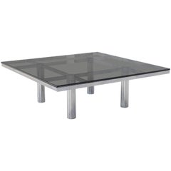 Square Chrome Smoke Glass Coffee Table by Tobia Scarpa for Knoll