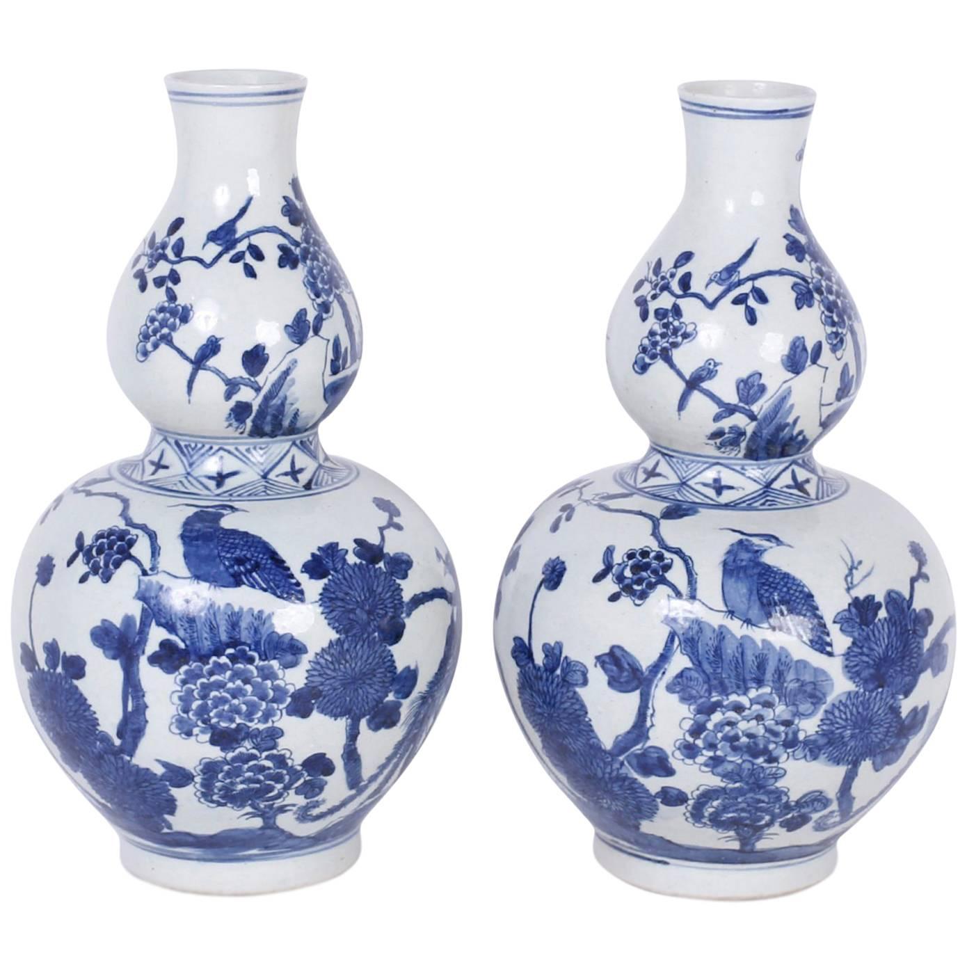Pair of Blue and White Double Gourd Vases