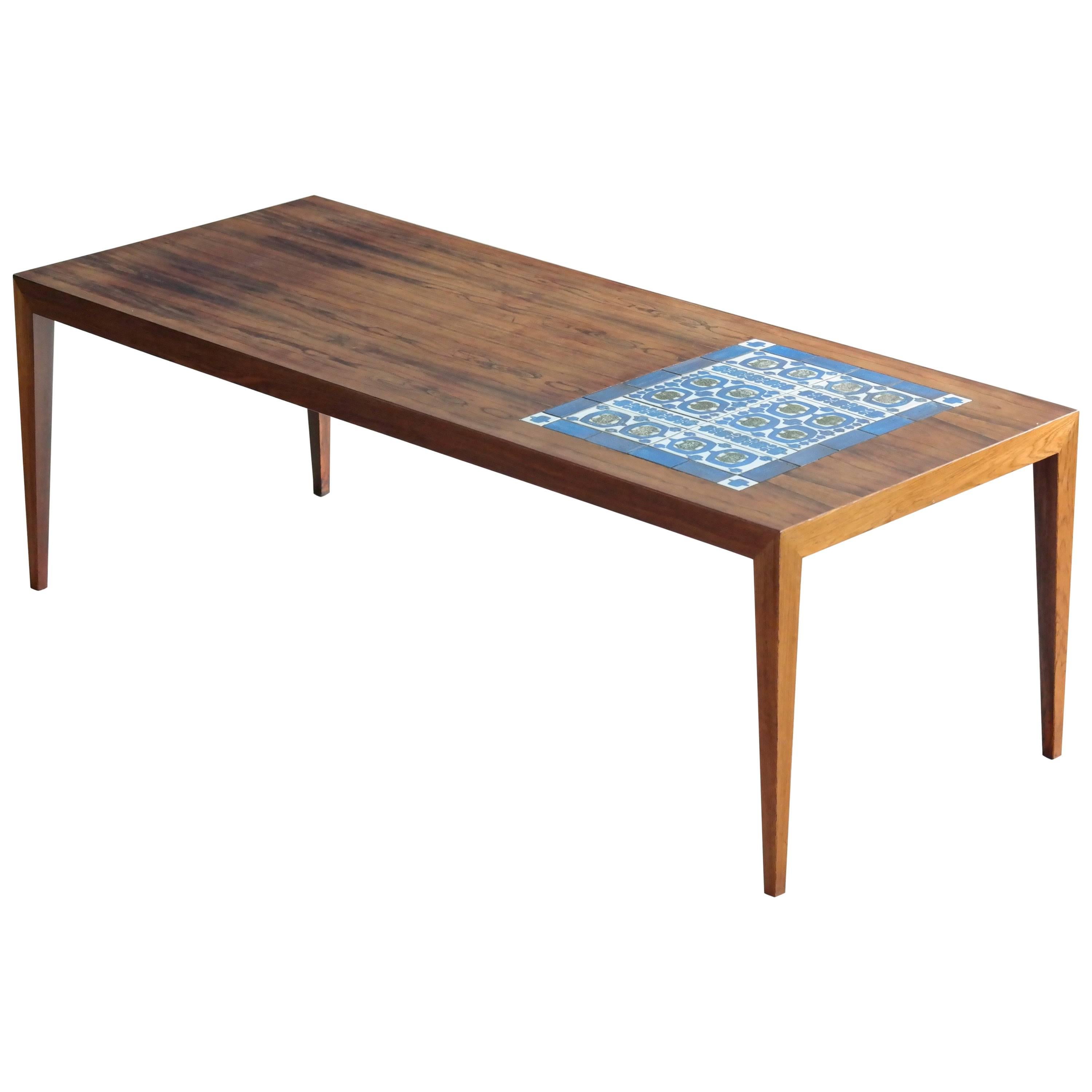 Rosewood Coffee Table, Severin Hansen for Haslev with Tiles by Royal Copenhagen