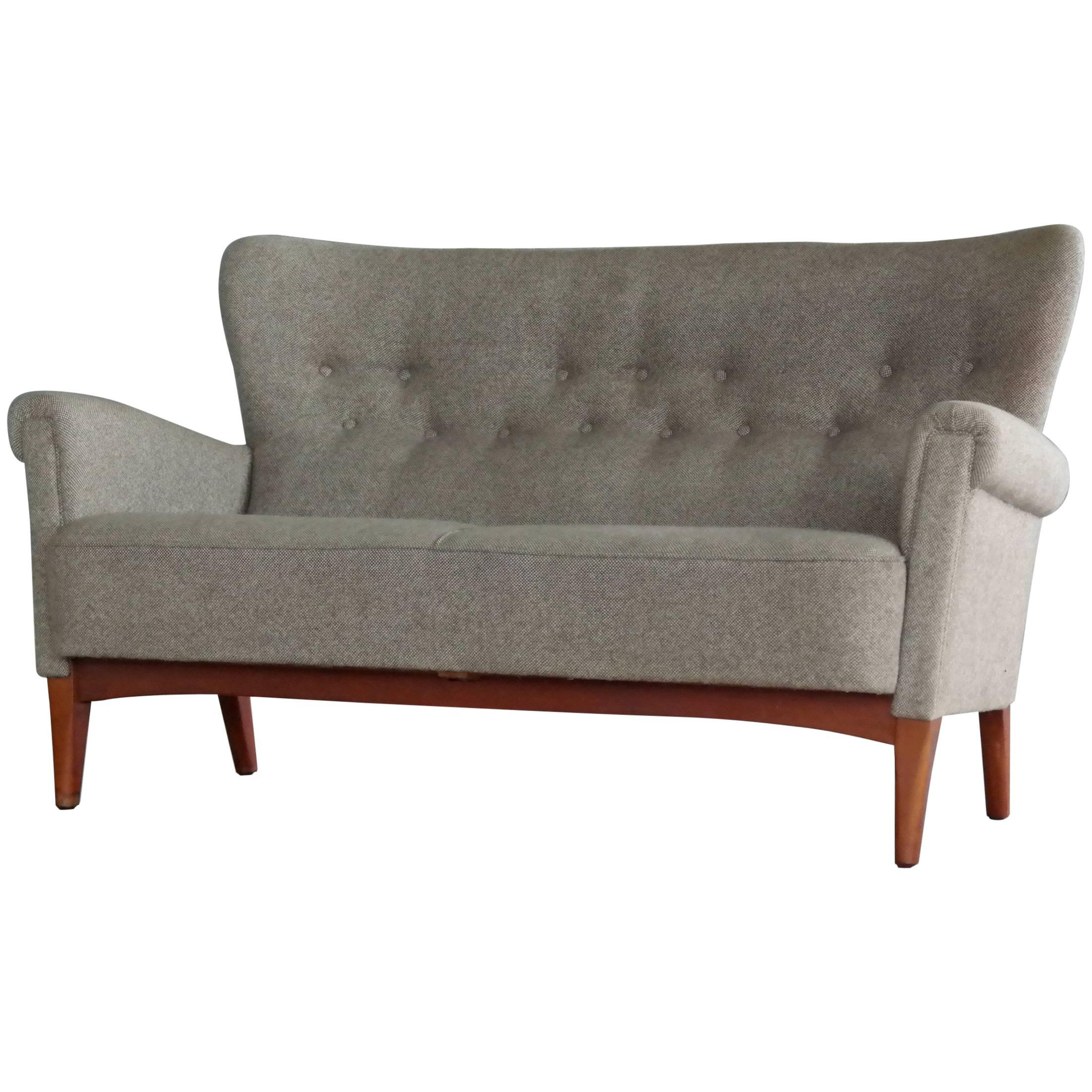 Danish Midcentury Sofa or Settee in Teak & Gray Wool by Fritz Hansen, circa 1955