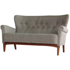 Vintage Danish Midcentury Sofa or Settee in Teak & Gray Wool by Fritz Hansen, circa 1955