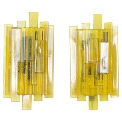 Pair of Danish Midcentury Space Age Yellow Acrylic Wall Sconces by Claus Bolby