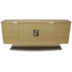 Long Curved Italian Birds Eye Maple Sideboard Credenza