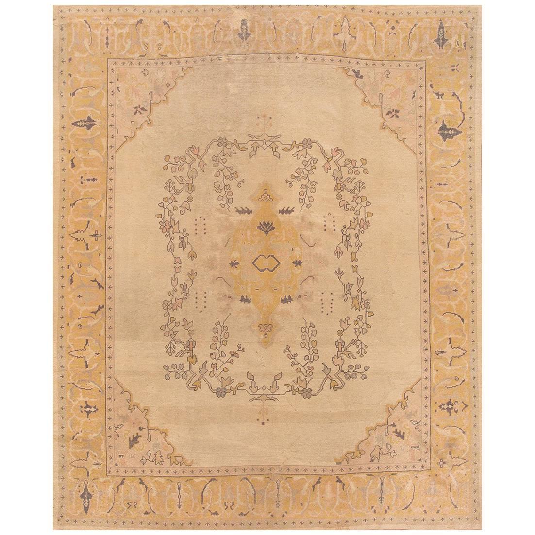 Antique Distressed Beige and Grey Turkish Oushak Carpet For Sale
