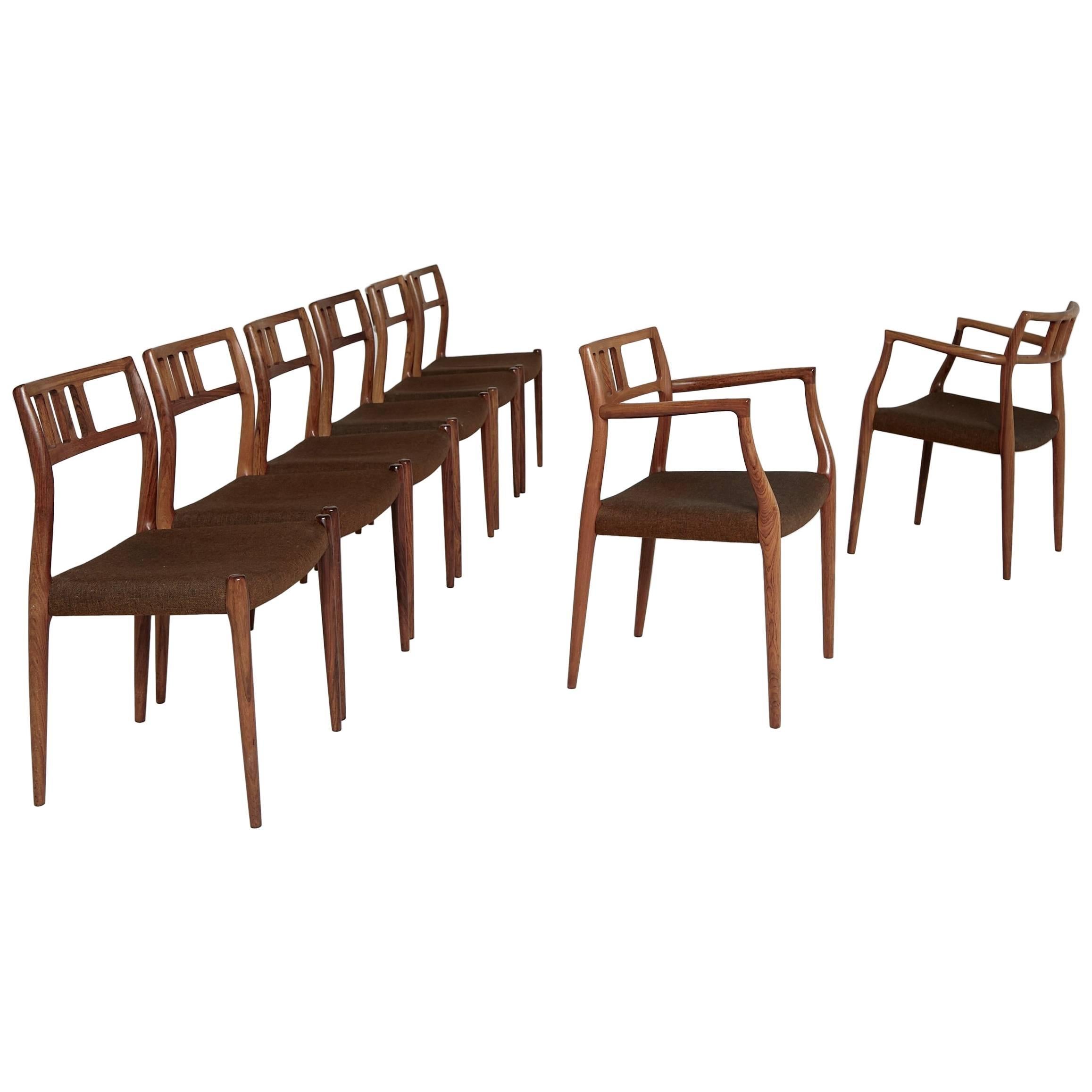 Set of Eight Rosewood Niels O. Møller Model 64/79 Dining Chairs, Denmark, 1960s