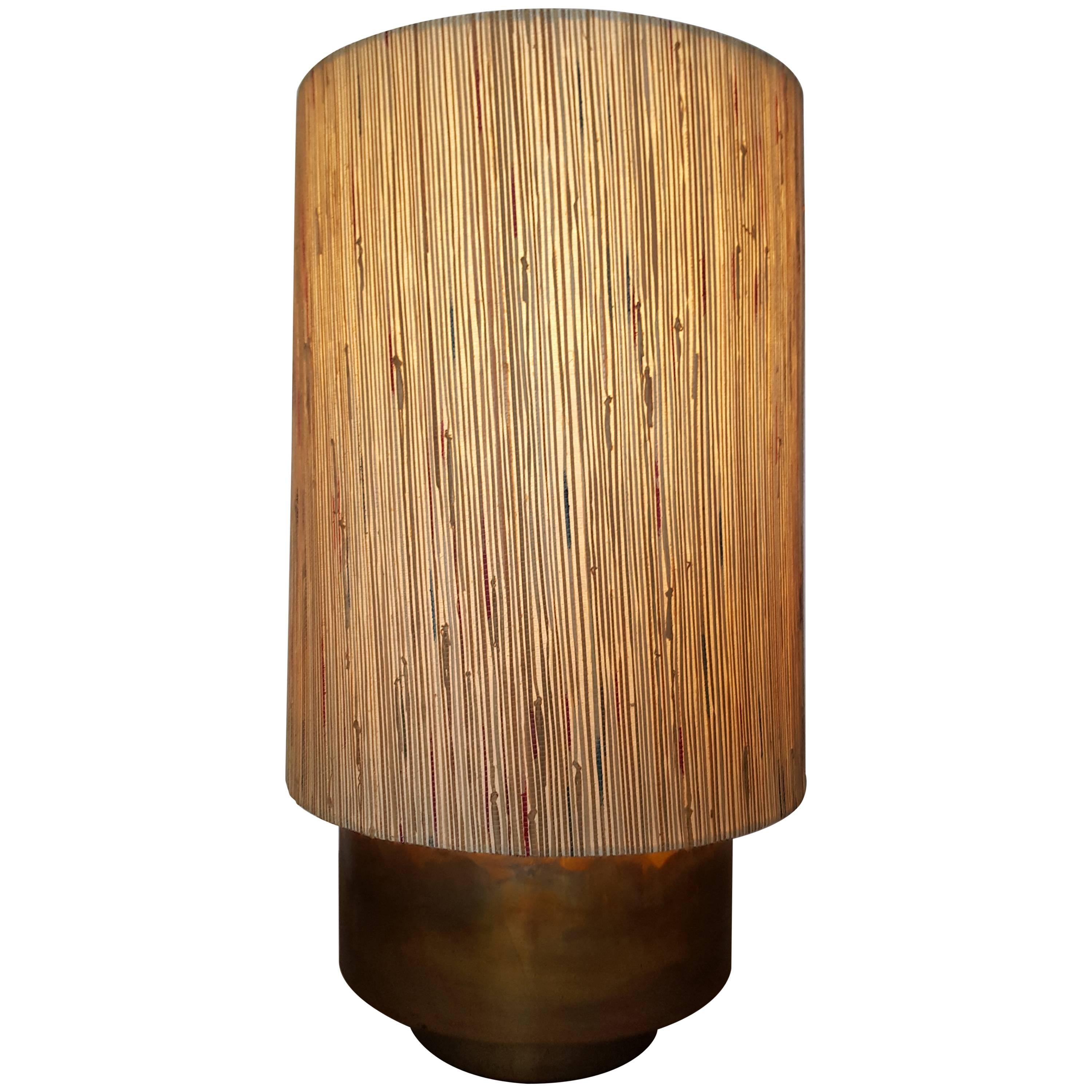 Modern Brass Table Lamp with Custom Grasscloth Shade by Paul Marra For Sale
