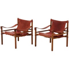 Arne Norell Rosewood and Leather Safari Sirocco Chairs, Sweden, 1960s