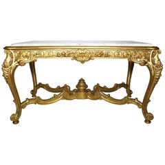Antique Fine French 19th-20th Century Louis XV Style Giltwood Carved Center Hall Table